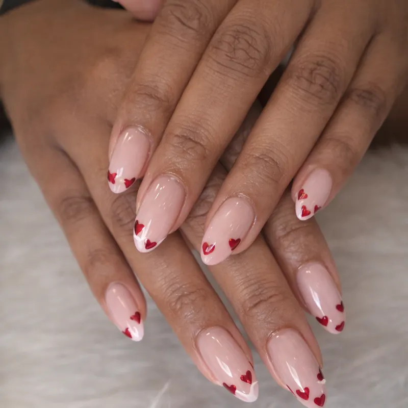 Acrylic, colour powder, dipping powder, nail enhancements, French, hearts by Nails Unlimited in Sugar Land, TX