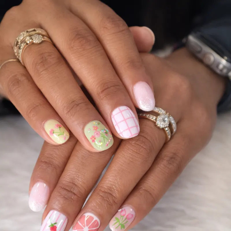 Acrylic, gel, nail enhancements, country French, design, floral by Nails Unlimited in Sugar Land, TX