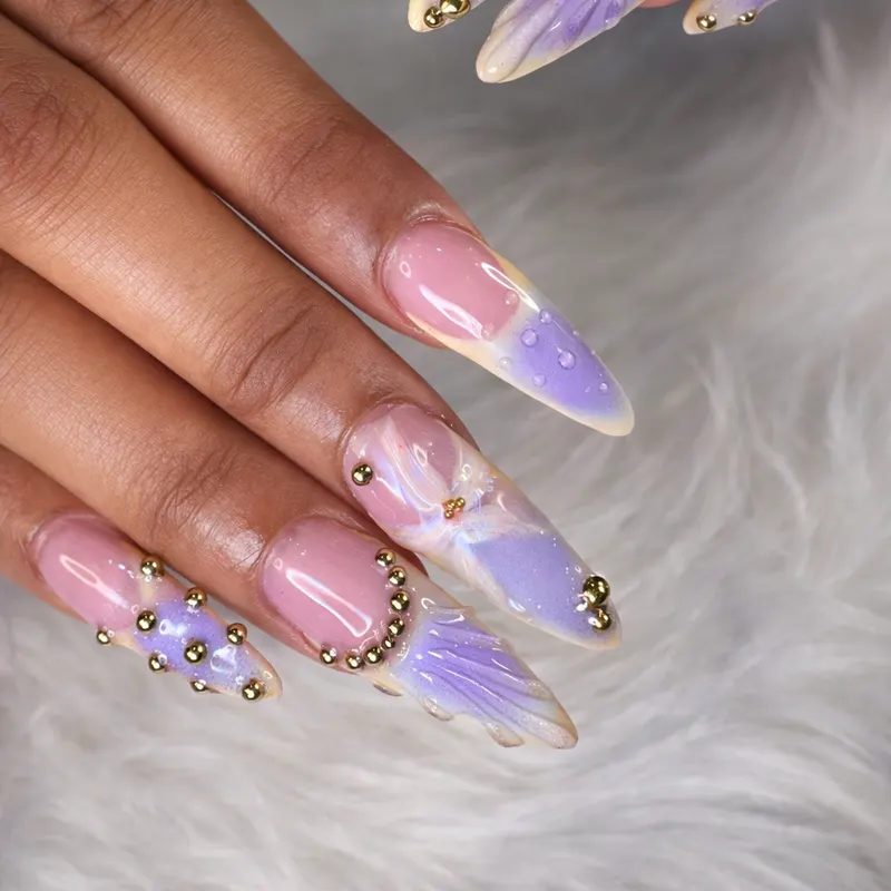 Builder gel, design, 3D, nail art, beads, French, spring by Nails Unlimited in Sugar Land, TX