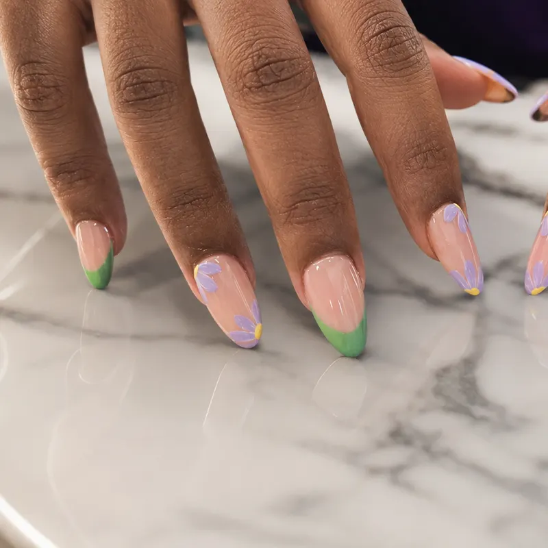 Nail enhancements, builder gel, acrylic, design, floral, French by Nails Unlimited in Sugar Land, TX
