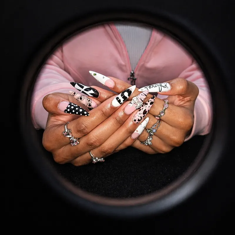 Nail enhancements, Gel-X, stiletto, 3D, design, nail art, diamond, stones by Nails Unlimited in Sugar Land, TX