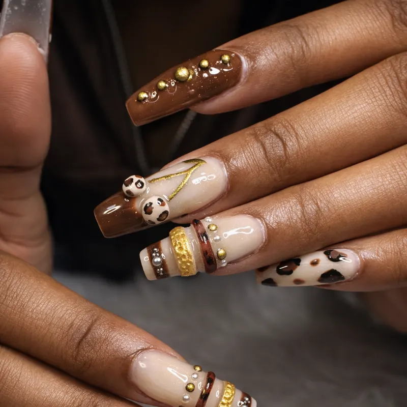 Nail enhancements, natural, builder gel, custom design, beads, pearls, 3D by Nails Unlimited in Sugar Land, TX