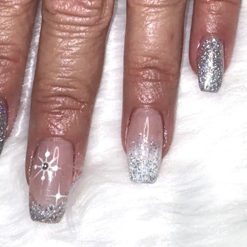 French, gel, manicure, design, holiday, Christmas by Nails Unlimited in Sugar Land, TX