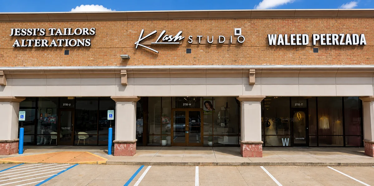 The Town Center storefront at 2735 Town Center Blvd N, Sugar Land — Nails Unlimited is through the door marked 2735-W, under the K Lash Studio sign