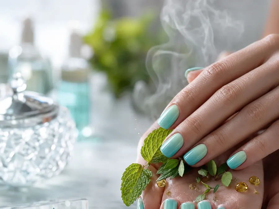 Beat the Heat Manicure at Nails Unlimited in Sugar Land, TX — a mint tea tree sugar scrub and cooling treatment applied during a spa manicure